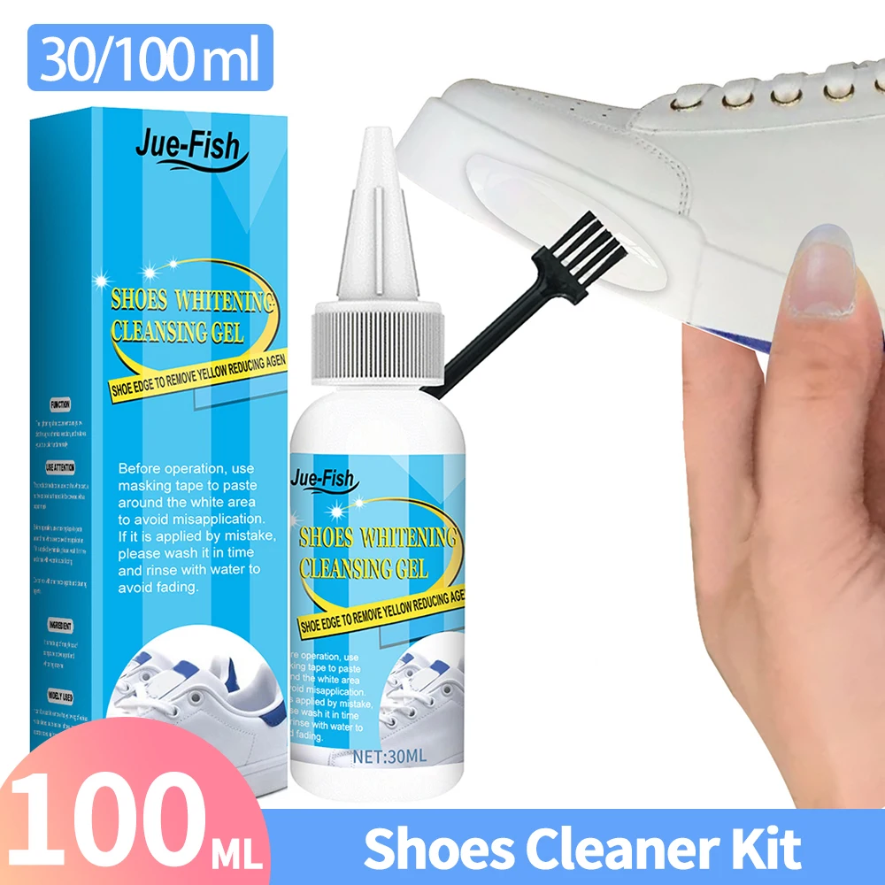 30/100ml Shoes Cleaner Kit with Tape & Brush Shoes Whitening Kit Multifunction Shoe Cleaning for White Sneakers shoe cleaner