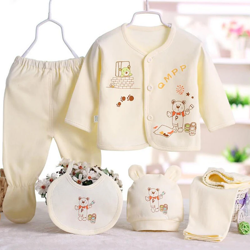 Newborn Infant Baby Suits Boys Girls Clothes Sets tops Pants bibs hats Girl Clothing set for baby girls outfit 5PCS/SET baby clothes mini set