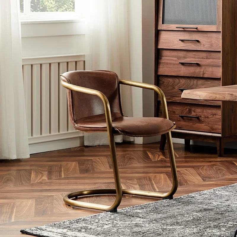 

Nordic Antique Leather Chair Leisure Simple Wrought Iron Creative Dining Chair