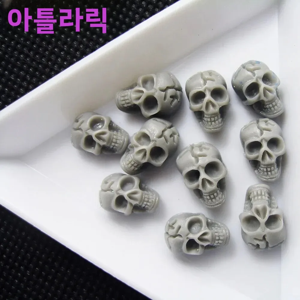 20개 네일 아트 3D 해골 뼈 디자인 레진 비즈, DIY 아크릴 UV 젤 네일 아트 팁 장