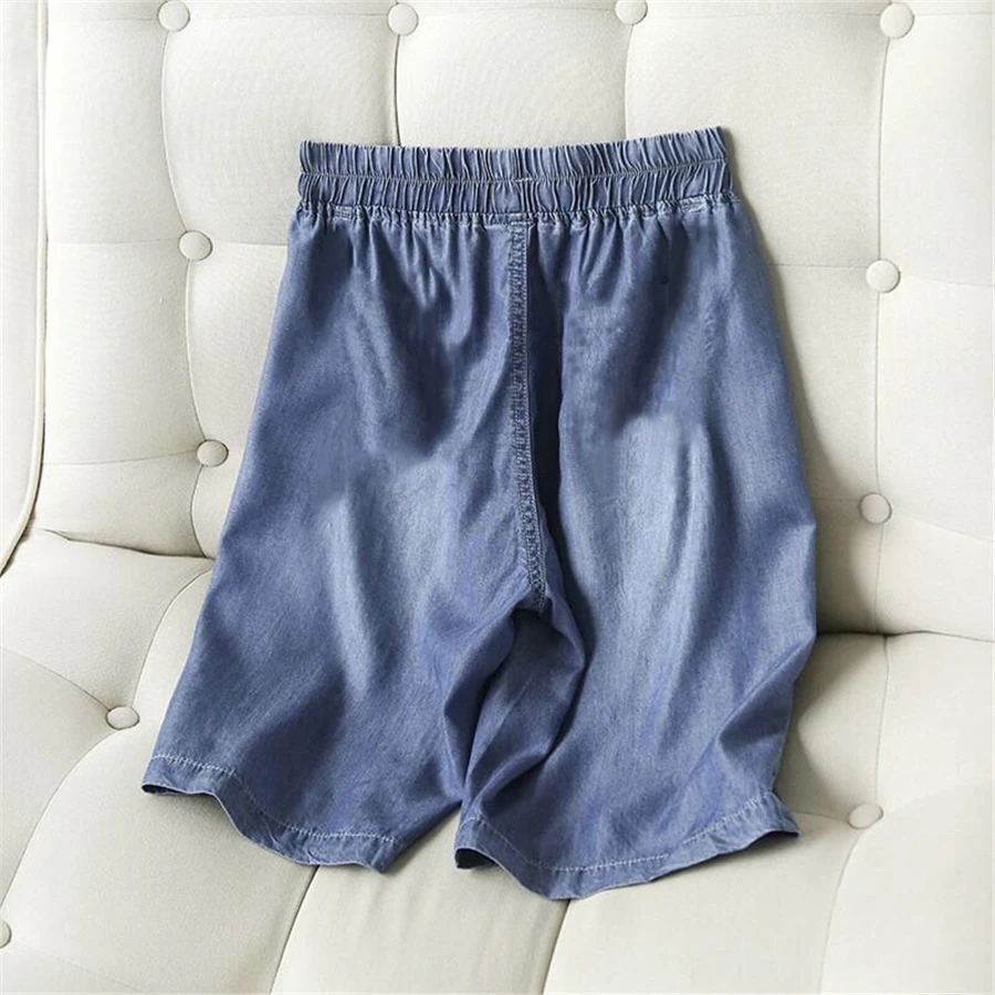 Ice Silk Summer Shorts Baggy Jeans Blue Thin Pantalones Cortos Elastic High Waist Oversize 4xl Women Denim Pants Casual Vaqueros