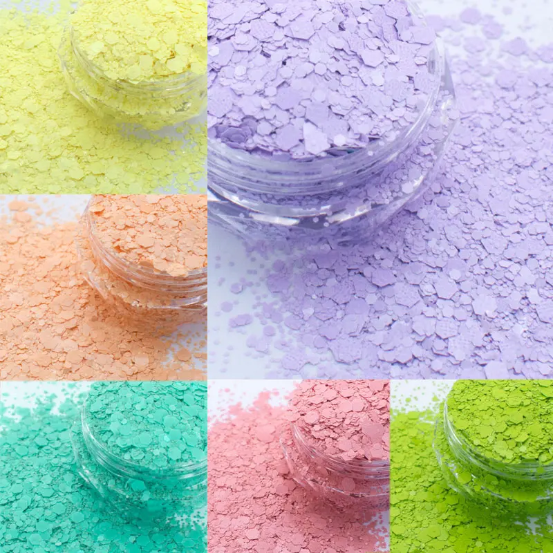 

Macaron White/Pink/Green/Blue Nail Glitter Sequins Mixed Size Hexagon Flakes 10g/20g/30g/50g Solvent-resistant 3D Macaron Sequin