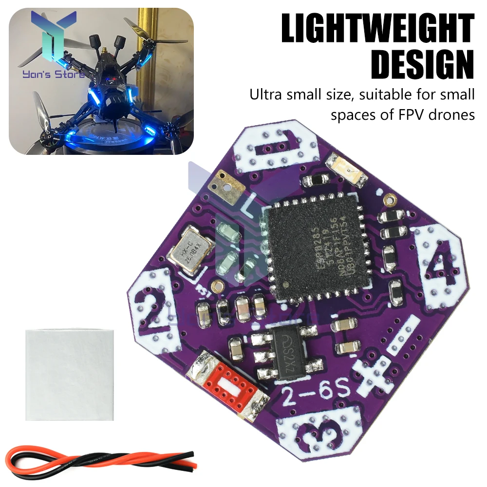 Vue rapprochée du contrôleur LED RGB 2-6S montrant les ports de connexion et LEDs