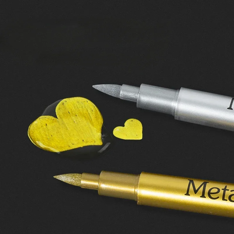 Metallo Oro Argento Vernice Pennarello Decorazioni fai da te Graffiti Scrapbook fatto a mano Abiti in pietra Punta morbida Penna metallica Scrittura Rifornimenti d'arte - immagine 2