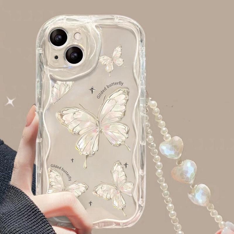 Fashion Butterfly Phone Case for Iphone 15 16 Pro Max 11 12 13 14 Pro Max 7 Plus XR XS X 13 Mini Cover with Heart Bracelet Chain