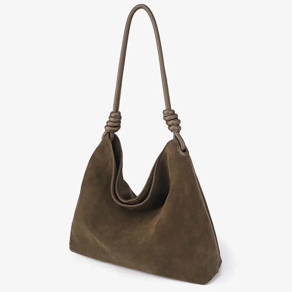 MS Autumn New Trend Cow Leather Woman Handbag Luxury Thick Suede Leather Underarm Shoulder Casual Tote Lady Soft Bucket 2023