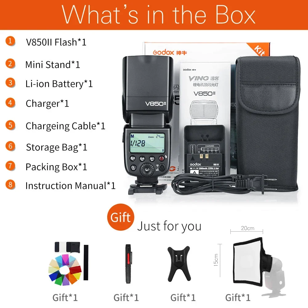 Camera Flash Godox V850II Built-in 2.4G GN60 Wireless X System Li-ion For Canon Nikon Pentax Olympus