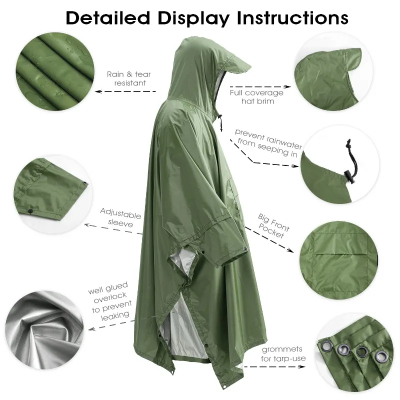 3 In 1 Outdoor Military Waterproof Raincoat Rain Coat Men Raincoat Women Awning From The Rain Motorcycle Poncho Picnic Mat raincoat poncho