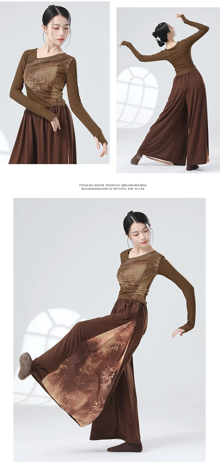 UMI MAO Chinese Style Pants Patchwork Ink Water Yarn Diagonal Collar Design, Long Sleeved Modern Dance Body Shape Clothing