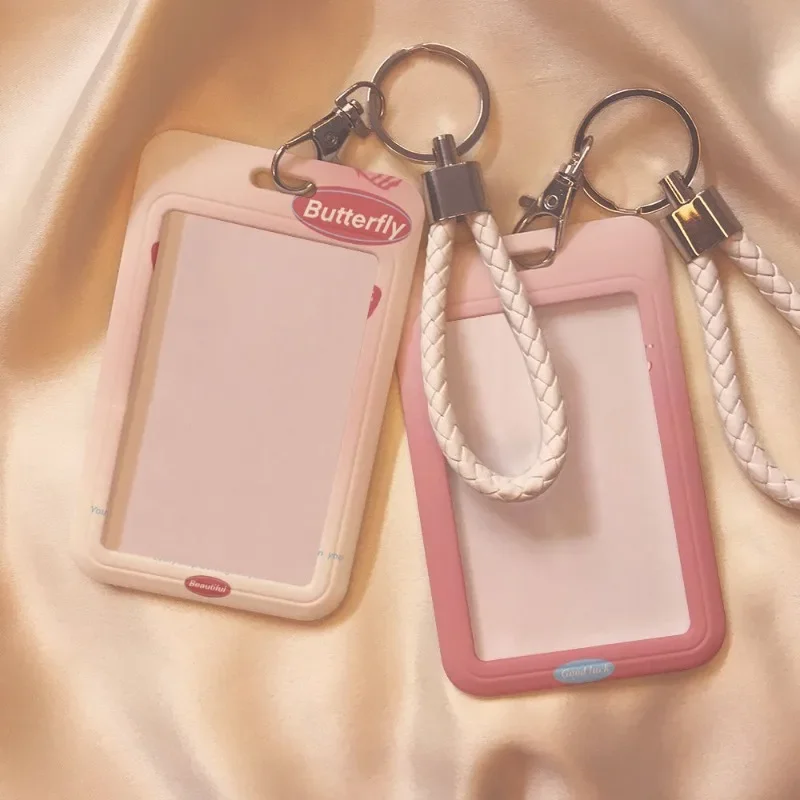 American Style Photocard Holder Gradient Pink Color Series Student Card Holder Cute Office Card Student/office Supplies