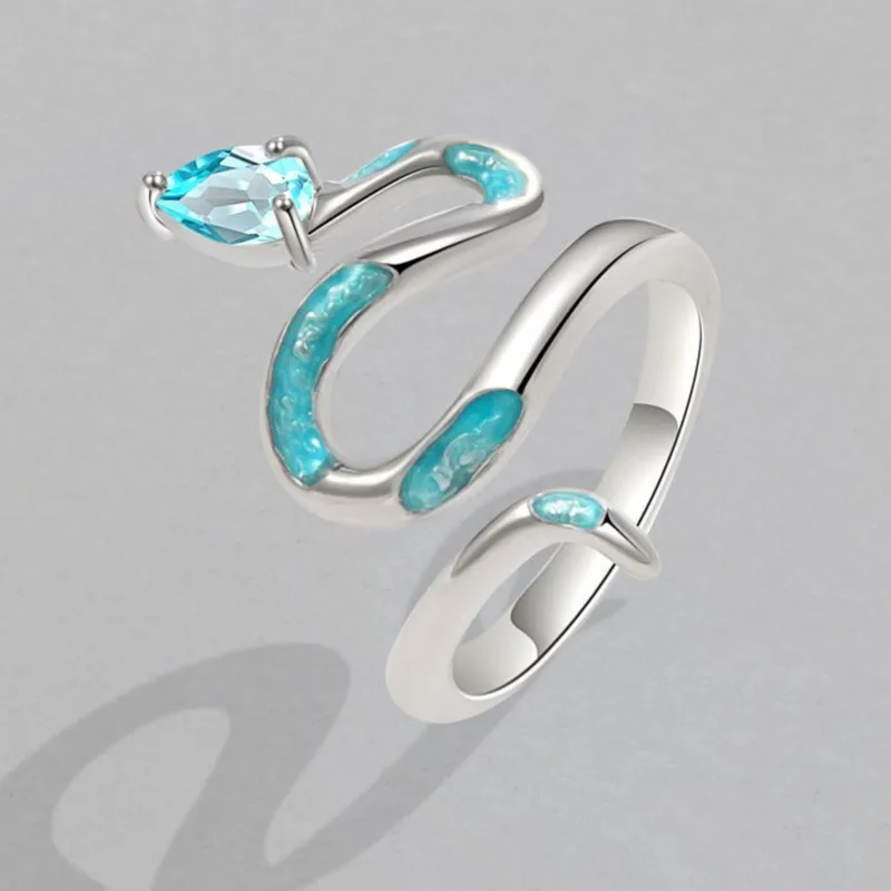 Silver Color Blue Zircon Snake Rings for Women Men 2024 New Trend Creative Ring Statement Party Jewelry Gifts Wholesale
