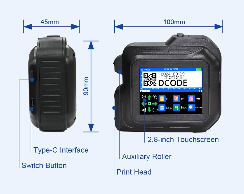 DC98 Mini Portable Inkjet Printer 12.7mm Handheld Thermal Inkjet Printer QR Barc