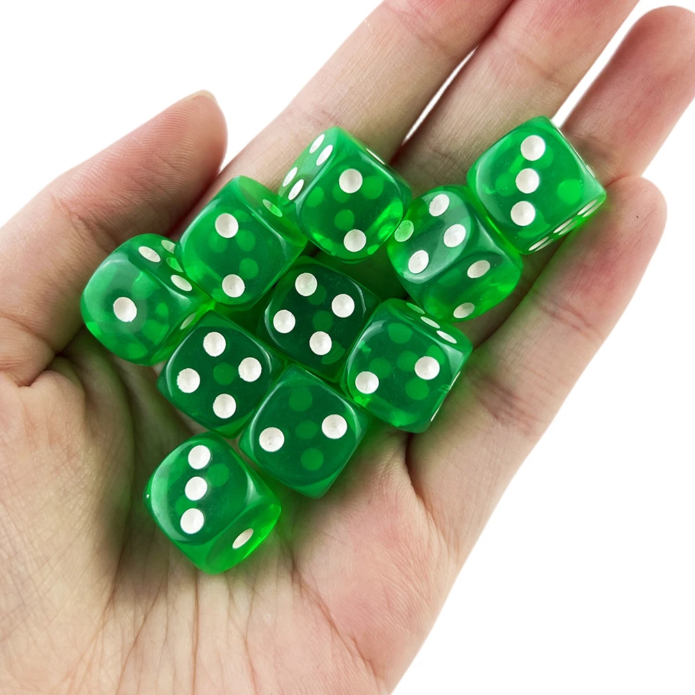 Vibrant 10-Color 14mm Clear D6 Dice Set (10 Pieces)