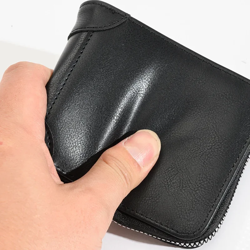 Men Zipper Wallet Money Bag Fashion Multifunctional PU Soft Leather Wallet Card Holder with Hasp Coin Pocket Purse Multi-card 3
