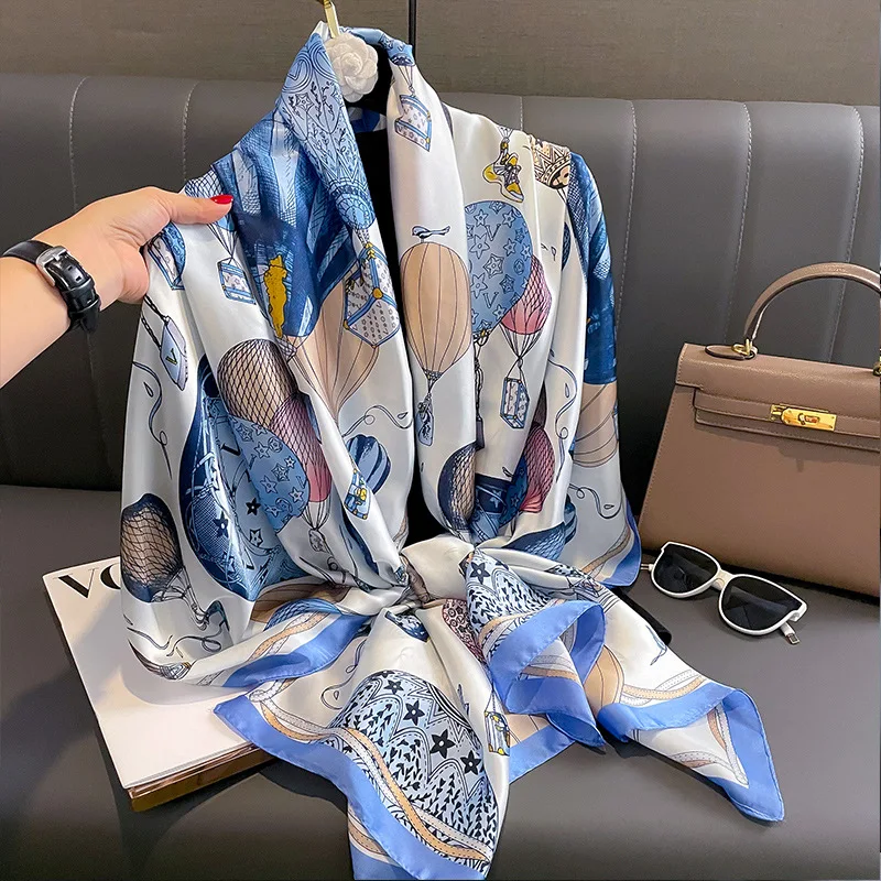 

The Four Seasons Warm Hijab Women Luxury Brand Lrage Scarves Popular Design Satin Finish Silk Scarf Fashion Print 180X90CM Shawl