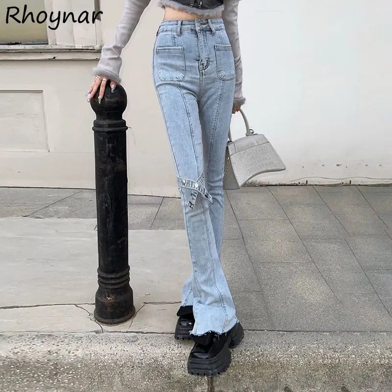 

Jeans Women Spring Cool Girls Lace-up Designed Trendy Flare High Flattering Waist Korean Fashion Slender Chic Leisure All-match