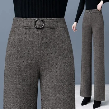 Pantaloni da donna autunnali 2023 pantaloni di lana larghi elastici a vita alta di nuova moda pantaloni lunghi dritti Casual in velluto invernale femminile 1