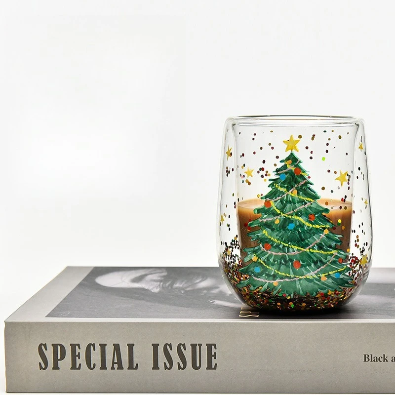 New Christmas Tree Cup with Heat-resistant and Non Scalding Double-layer Flowing Sequins  Cartoon  Double  Cute  Design