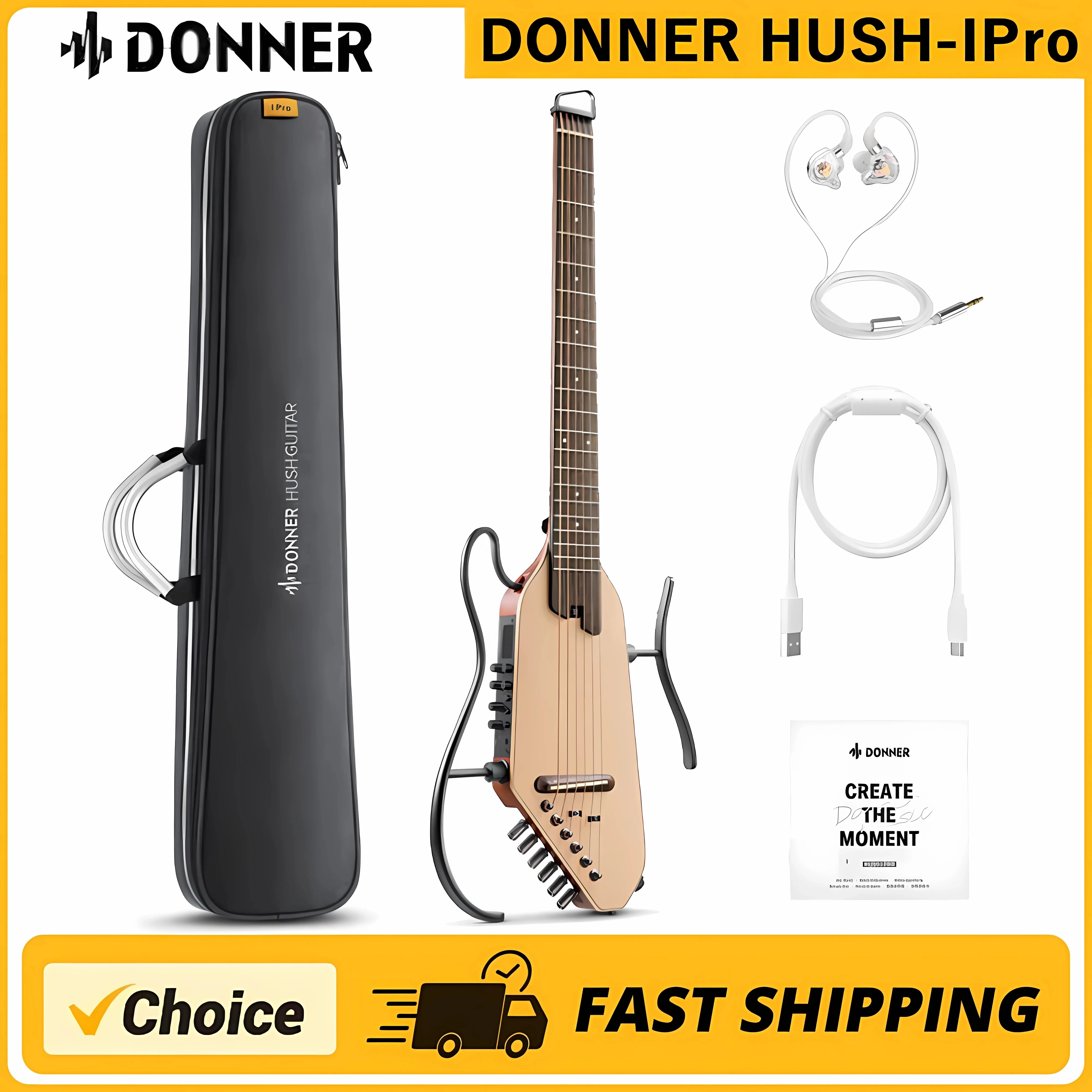 Electric guitar Donner HUSH-I PRO Intelligent light Guitar Portable Mute with Effects tone Guitar
