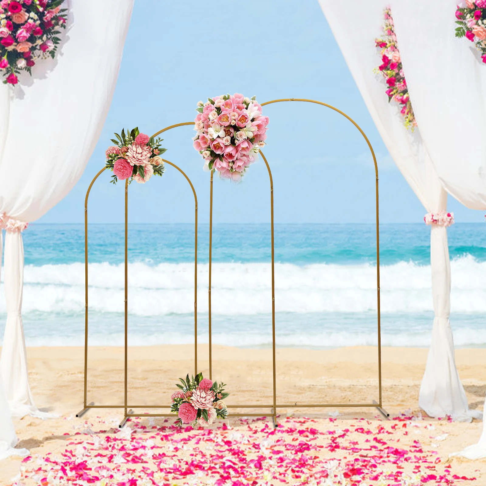 3Pcs Wedding Arch Backdrop Stand Set Flower Display Stand Metal 1.8/2.0/2.2M for Wedding Ceremony Birthday Party Decoration