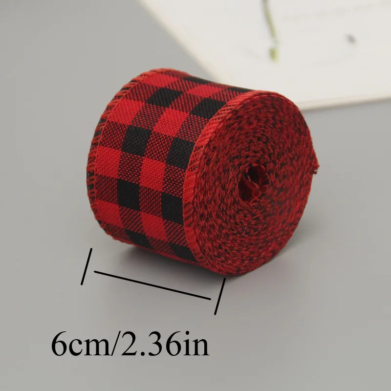 Ribbon Imitation Hemp Wire Edge Linen Christmas Decoration Red And Green Snowflake Plaid 6 M/Roll