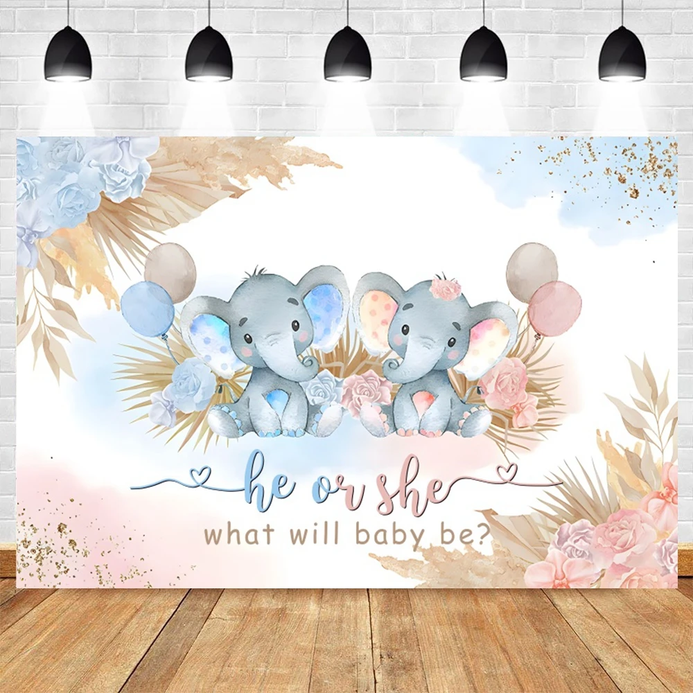 Elephant Baby Shower Backdrop for Photography Blue Pink Boy Girl Gender Reveal Birthday Party Photo Background Photocall Props