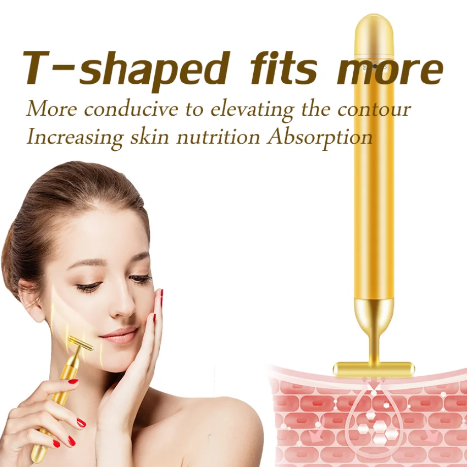 Portable Energy Electric Beauty Bar Waterproof 24K Gold Pulse Firming Massager Roller Facial Eye Pouch Remover Face Care Tool