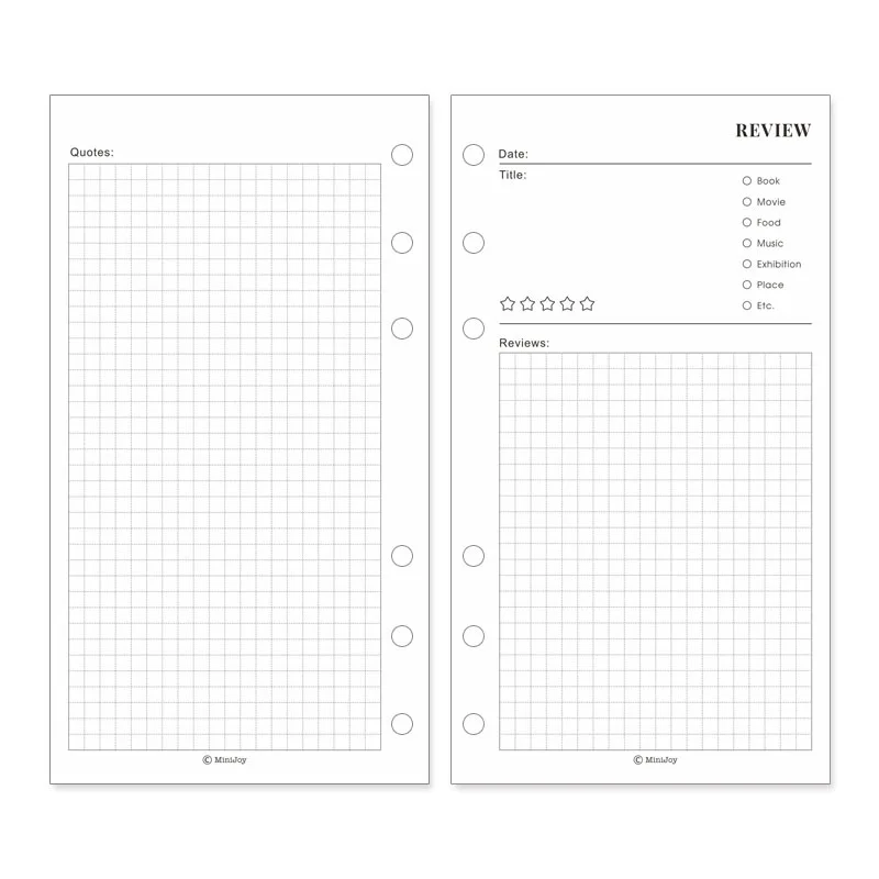 Fromthenon Minimalist Ledger Loose Leaf Paper 40 Sheets  A6A7 Inner Pages Reading Watching Notes Loose Leaf Replacement Core