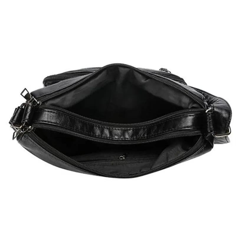 Classic Soft Leather Multi Pocket Cross Bags Multi Layer Zipper Pouch Single Messenger Shoulder Bag for Women Work Travel Party