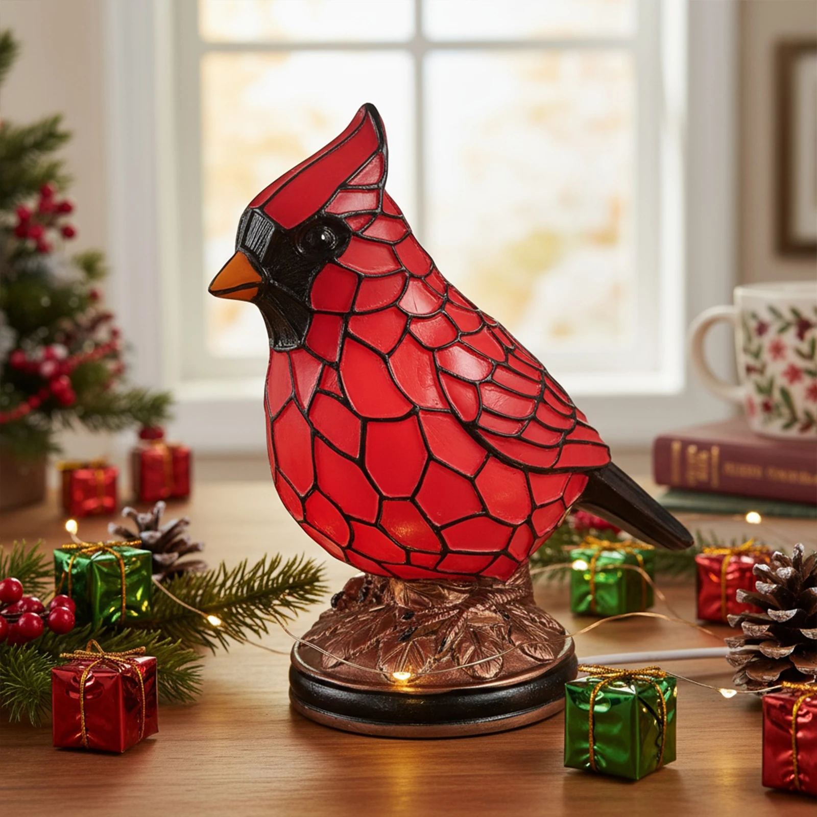 Cardinal Lamp Resin Bird Lamp Decorative Red Bird Table Lamp for Bedside Living Room Christmas Decor