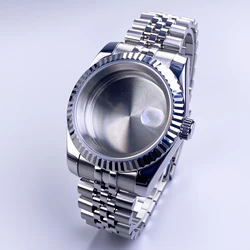 Silver Stainless Steel Watch Case with Fluted Bezel & Sapphire Glass (36mm Fluted set 2)