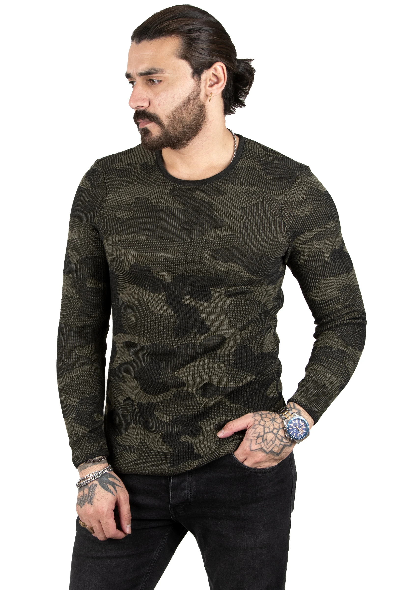 

DeepSEA With Camouflage Pattern Round Collar Knitwear Sweater 2202530