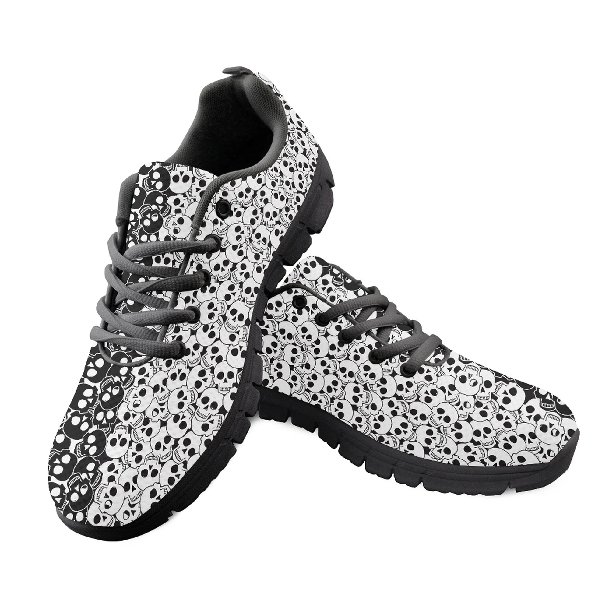

Yikeluo Cartoon Skull Pattern Black White Print Platform Shoes Sneakers for Ladies Casual Outdoor Walking Shoes Footwear Zapatos