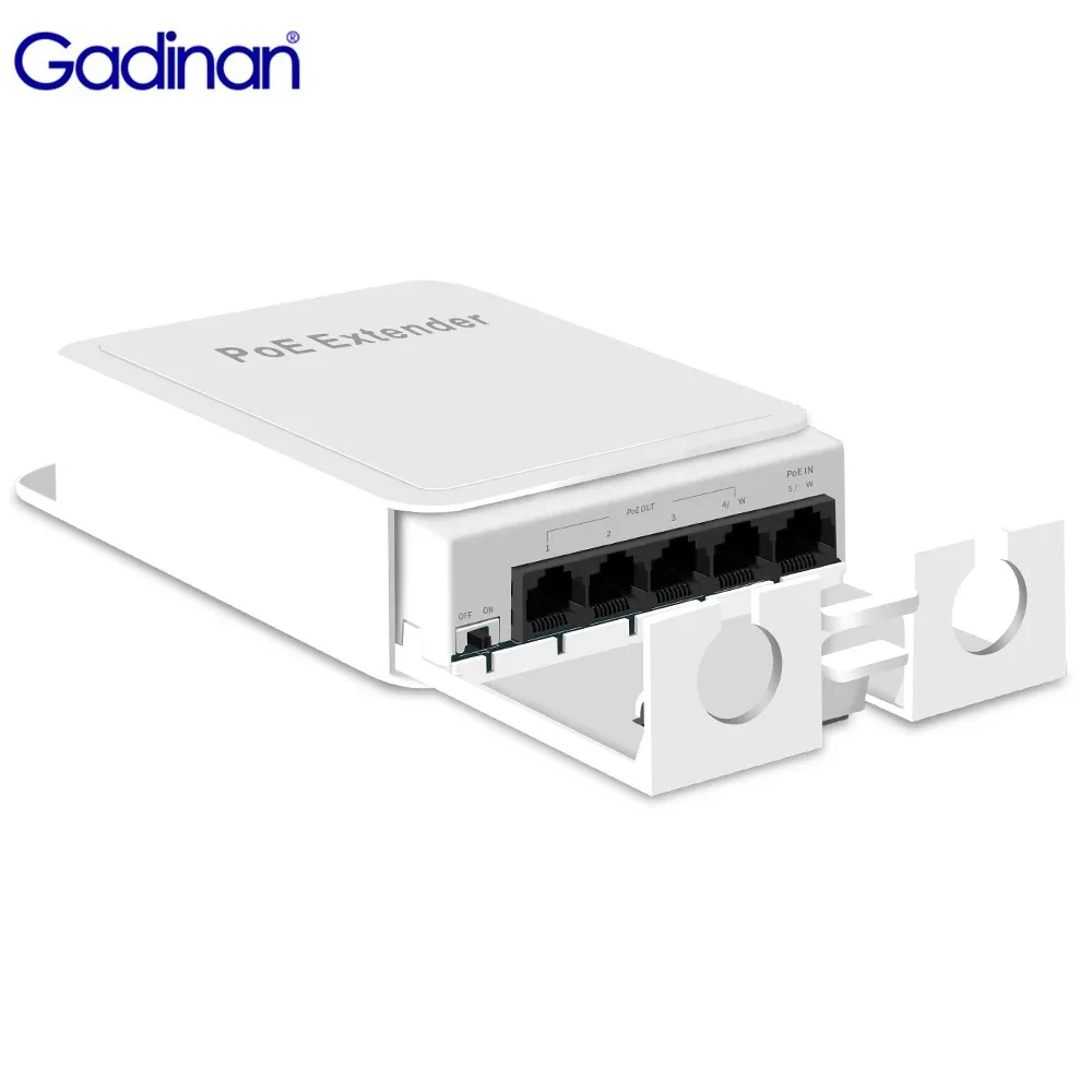 

Gadinan POE Repeater Expander 5 Ports 1 In 4 Out IEEE 802.3at/af Network Switch MAX 90W VLAN 250 Meters For POE IP Camera System