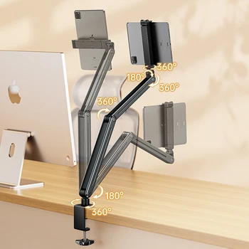 Foldable Flexible Tablet Holder Aluminum Alloy 360° Rotation Bed/Desk Arm Mount Tablet Stand for IPad/iPhoneX/iPad Pro/N-Switch 3