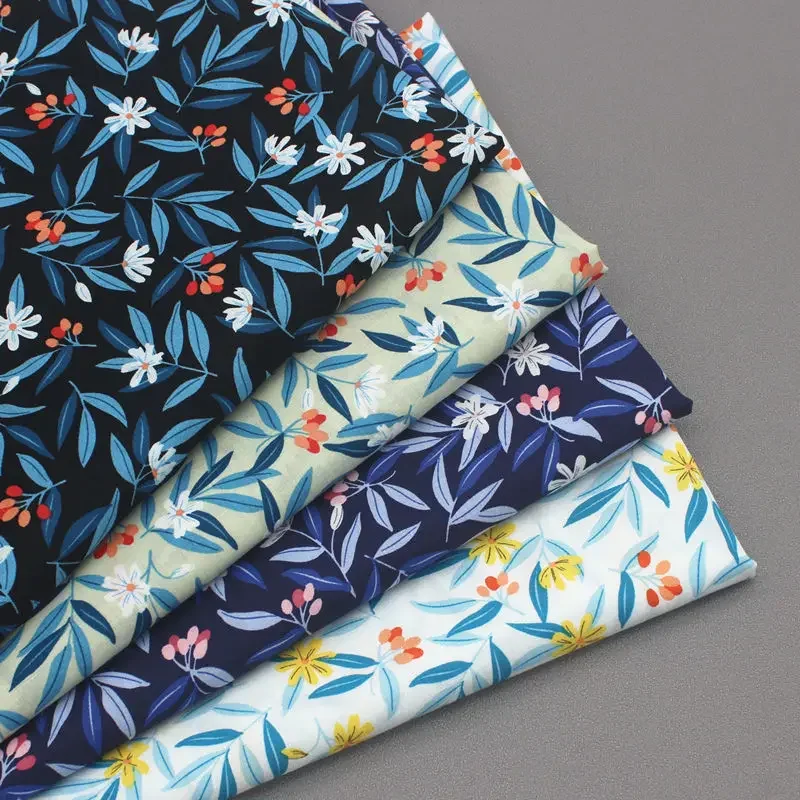 

150*145cm Leaf Printed Poplin Floral Fabric 40 Count Plain Cotton Fabric Clothes Dress DIY Sewing Material Cloth