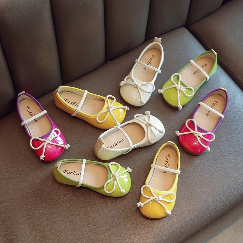 

Toddler Girl's Princess Shoes Candy Color Patent Leather Children Loafers Comfy 21-36 Fashion Shallow Leisure Kids Ballet Flats