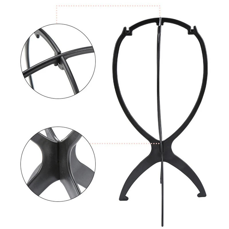 Folding Wig Stand 1Pc Portable Plastic Wig Head Stand Black Hang Hair Display Tools wig stand