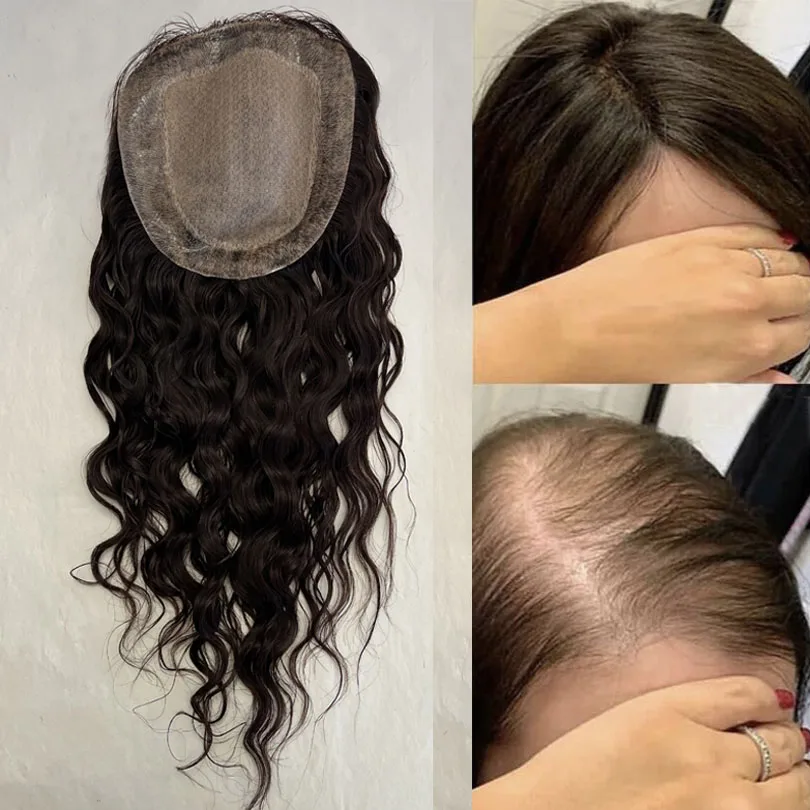 6x6inch Silk Base Topper for Wome European Loose Wave Virgin Human Hair Topper Breathable Hair Piece 2CM PU Around