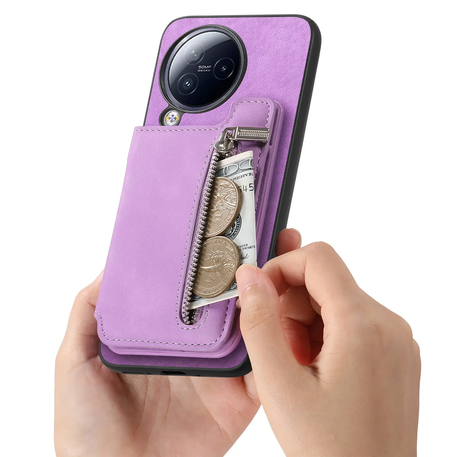 2-in-1 Removable Zipper Card Slot Magnetic Leather Wallet Case