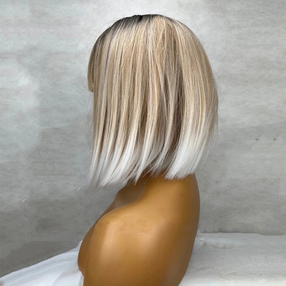 Bob Wig 12 inch Straight Center Parting 150% Density Bangs