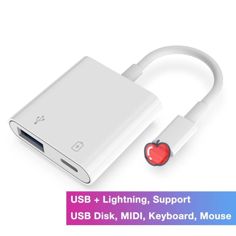 Lightning OTG adaptador a Cable USB OTG con puerto de carga, teclado de disco de Piano MIDI para iPhone 12 Pro Max Mini SE2 11 iPad iOS|Transformadores y adaptadores de teléfonos| -