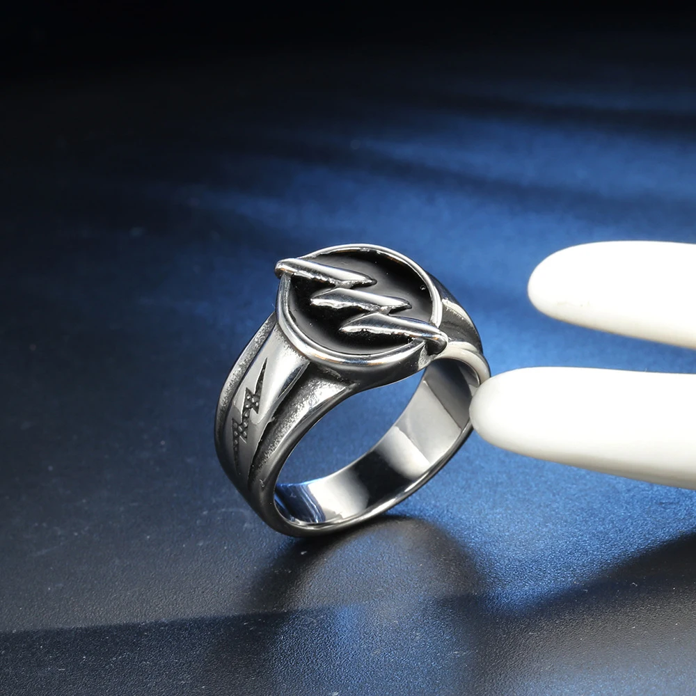 Punk Hip Hop Stainless Steel Lightning Ring Men Fashion Vacuum Electroplating Drip Glue Titanium Steel Rings Jewelry Wholesale 4