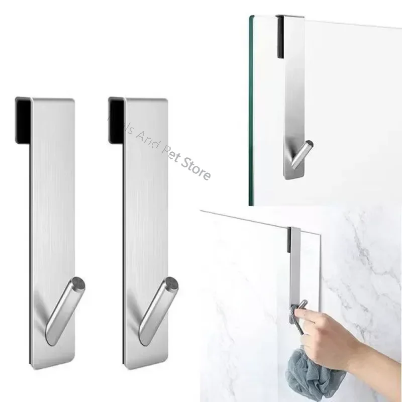 

Bathroom Shower Door Back Hook Stainless Steel Over Glass Door Shower Towel Rack S-Shape Bathroom Bathrobe Hanger Holder Hooks