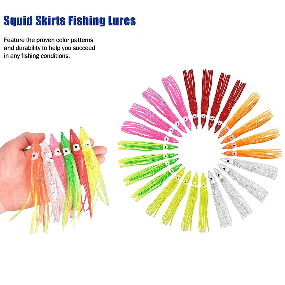 Piscorush Set Di Esche Da Pesca Per Acqua Salata In Plastica Morbida Con Gonna Luminosa A Forma Di Polpo, Calamari, Multicolore, 5,1 Cm - 15,2 Cm (set Di 7 Colori/30 Pezzi, 9,4 - 9
