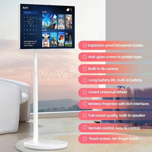 Per la festa dal vivo all'aperto Touch Screen Casting wireless Display intelligente da 32 pollici Smart TV portatile Telecamera per monitor ad alta saturazione 4K 2