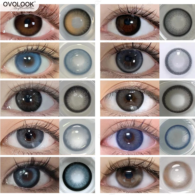 OVOLOOK-1 Pair/2pcs 10 Tone Natural Colored Contact Lenses for Eyes Vision Correction Colored Eye Lenses for Myopia Beauty Lens