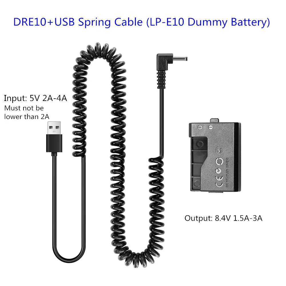 LP-E10 DR-E10 더미 배터리 DC 커플러 Canon EOS Rebel T7 T6 T5 T3 1100D ACK-E10 USB 전원..