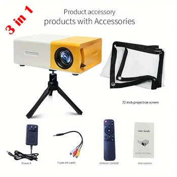 Portable LED projector Equip 72 lnch Screen and Bracket Dlp Full Hd 1000 Lumen Home Theater Media Player Outdoor Mini Projector 1