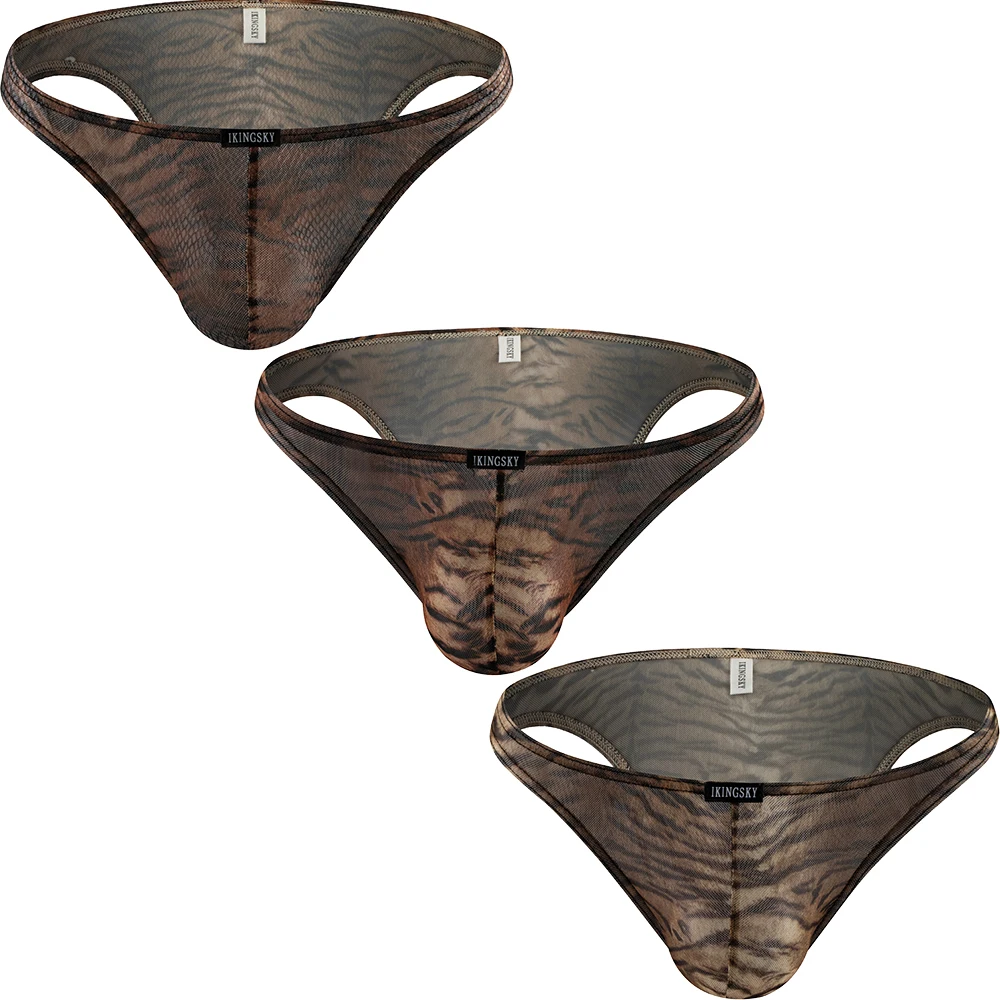 

IKingsky мужские громоздкие трусы в полоску с тигром, сексуальное бикини, нижнее белье с низкой посадкой, нижнее белье